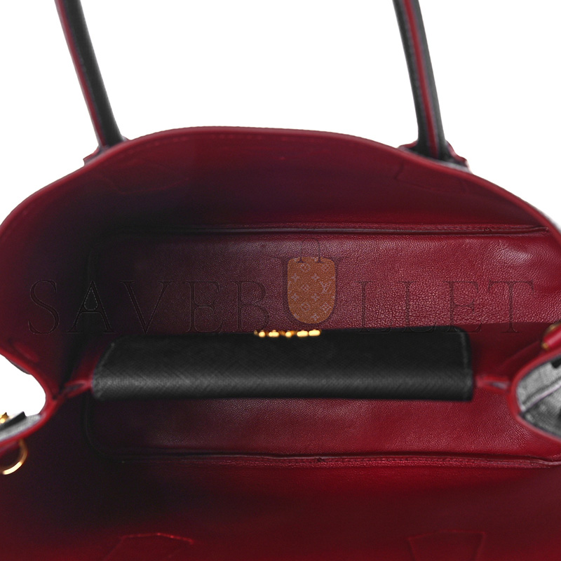 Pra*a saffiano cuir small double bag black ciliegia 1bg443 (25*18.5*12.5cm)